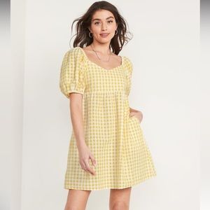 Old Navy Yellow and White Gingham Seersucker Mini Dress | Size Small